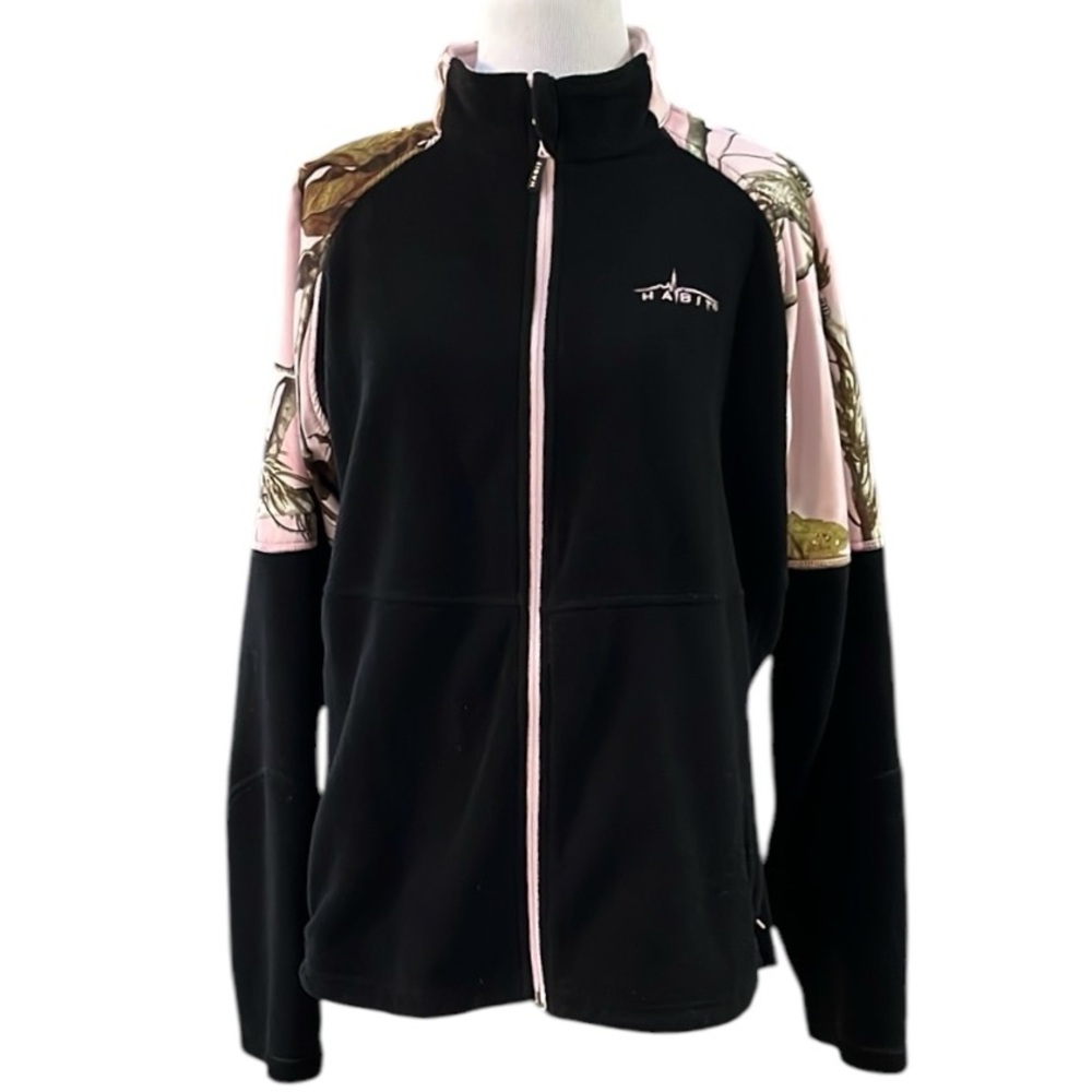 HABIT REALTREE FULL ZIP FLEECE JACKET CAMO PINK AND BLACK SIZE LARGE